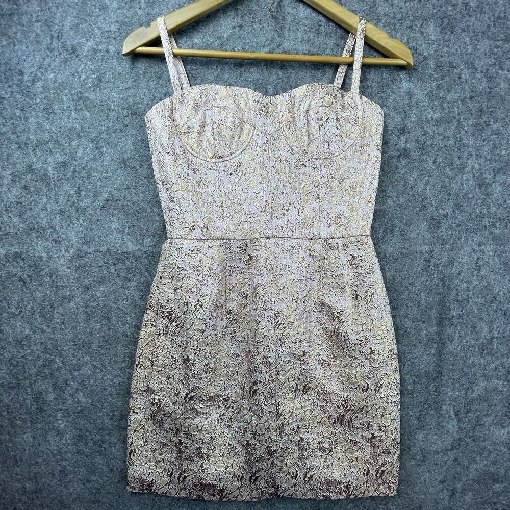 Jill Stuart Collection Dress 0 Pink Gold Shimmer Metallic Party Jacquard‎ Silk